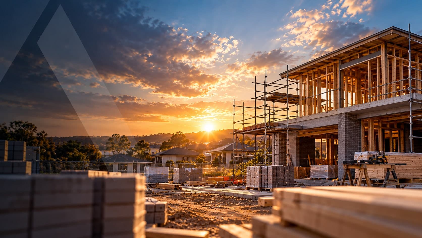 A Syntra Construction Group residential build under way at sunset in NSW